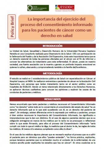 La importancia del ejercicio del proceso del consentimiento informado para los pacientes de cáncer como un derecho en salud