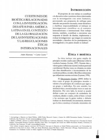 Cuestiones de bioética relacionadas con la investigación: Desafíos para América Latina en el contexto de la globalización de las investigaciones y las regulaciones éticas internacionales