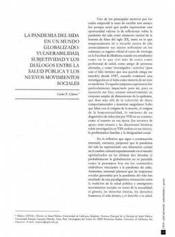 La Pandemia del SIDA en un mundo globalizado: Vulnerabilidad, subjetividad y los diálogos entre la salud pública y los nuevos movimientos sociales