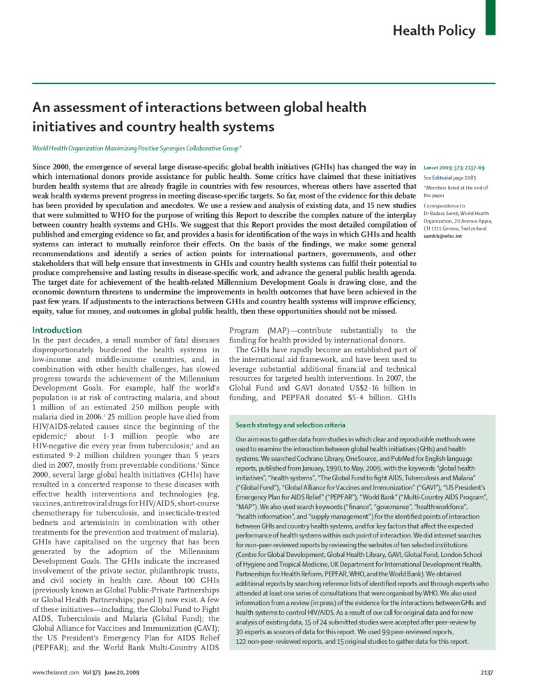 An assessment of interactions between global health initiatives and country health systems